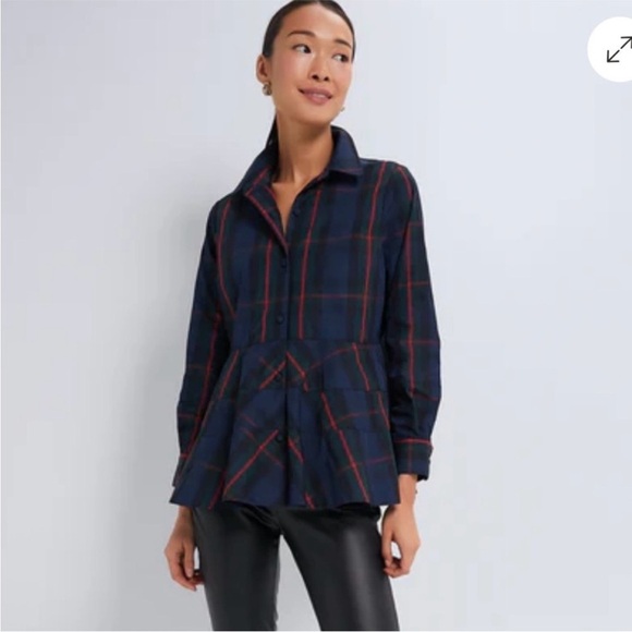Tuckernuck Tops - Tuckernuck POMANDER PLACE Fraser Plaid Ashlen Blouse Navy Blue Green Sz S